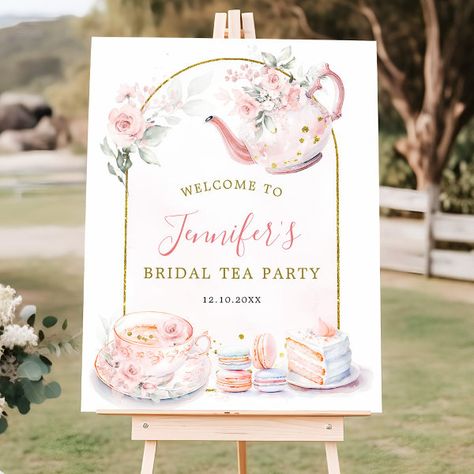 Pink Floral Bridal Shower Tea Party Welcome Sign Tea With The Bride To Be, Tea Party Welcome Sign, Floral Tea Party, Pink Floral Bridal Shower, Bridal Shower Tea Party, Tea Party Bridal, Bridal Tea Party, Party Welcome Sign, Events Ideas