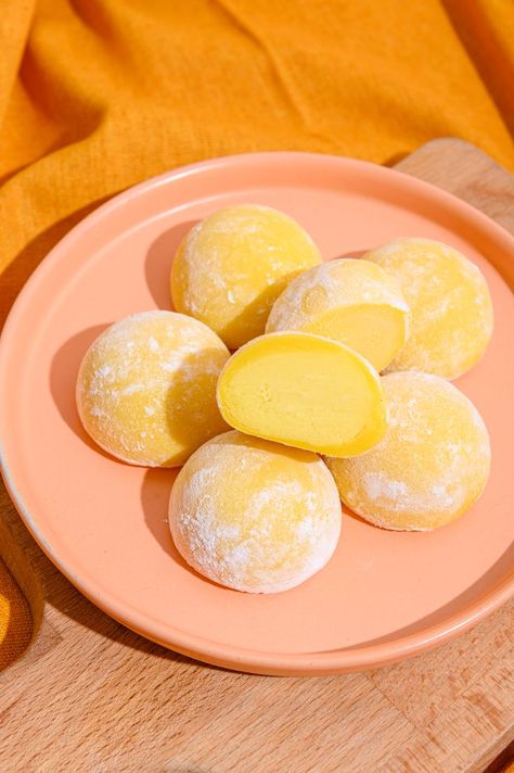 Mango, Ice cream, Mochi ice cream, Vegan ice cream, Plant-based Foto Mochi, Mochi Aesthetic, Mango Mochi, Sushi Box, Mochi Ice, Mochi Recipe, Mochi Ice Cream, Culinary Techniques, Asian Desserts