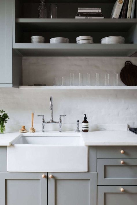 White Kitchen Farmhouse Sink, Traditional Kitchen Faucets, Brooklyn Kitchen, Ikea Kitchen Cabinets, Brick Backsplash, New Kitchen Cabinets, Ikea Cabinets, Kitchen Farmhouse, Kitchen Decor Ideas