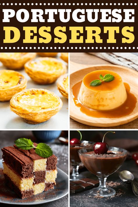 Savor a taste of Portugal with these popular Portuguese desserts! From honey cake to rice pudding to donuts, you won't be able to resist these sweets! Desserts From Portugal, Portuguese Desserts Recipes, Portuguese Desserts Easy, Portuguese Christmas Desserts, Portuguese Cake Recipes, Portuguese Recipes Dessert, Portuguese Cheesecake, Portuguese Empanadas, Portuguese Flan Recipe