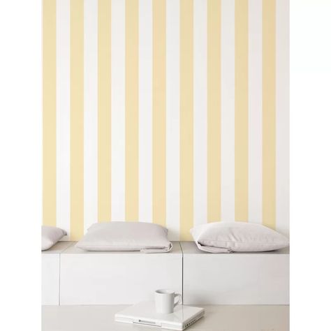 Galerie Wallcoverings Smart Stripes 2 Striped Vinyl Wallpaper Double Roll | Perigold Yellow Striped Wall, Striped Wallpaper Hallway, Striped Hallway, Hallway Walls, Baby Nursery Inspiration, Baby Playroom, Yellow Nursery, Striped Walls, Stripe Wallpaper