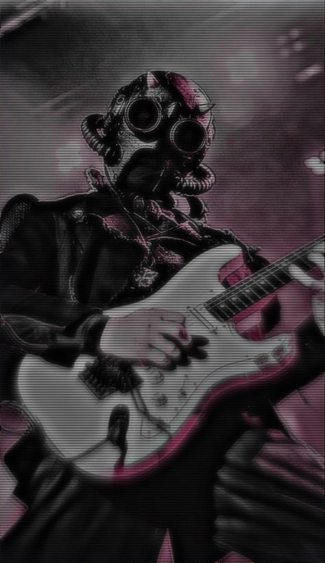 Sodo holding his distinct guitar, but with a pink coloration to the lighting and editing done for aesthetic purposes Sodo Ghoul Ghost Unmasked, Sodo Ghoul Pfp, Sodo Ghoul Wallpaper, Nameless Ghouls Fanart, Ghoul Aesthetic, Ghost Metal Band, Sodo Ghoul, Nameless Ghouls, Ghost Album