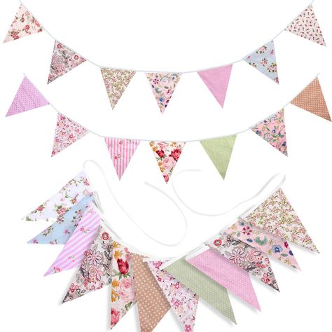 FUNVCE Large Fabric Bunting Banner, 39.5ft Floral Vintage Triangle Flag Garland Reusable Cotton 42pcs Floral Pennants Decoration for Garden Wedding Baby Shower Birthday Parties: Amazon.co.uk: Toys & Games Garden Party Bunting, Garden Gala, Marquee Decor, Triangle Flag, Flag Garland, Party Bunting, Garden Birthday, Fabric Bunting, Fabric Banner