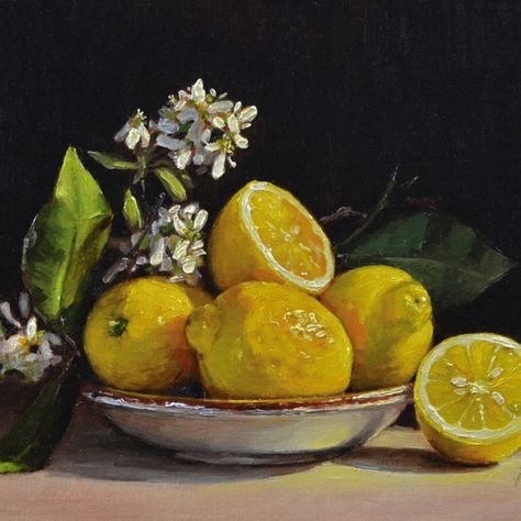 Chinoiserie Wall Art, Crayons Pastel, Chinoiserie Print, Oil Painting Gallery, Lemon Painting, Lemon Art, Still Life Oil Painting, Fruit Painting, Tableau Art