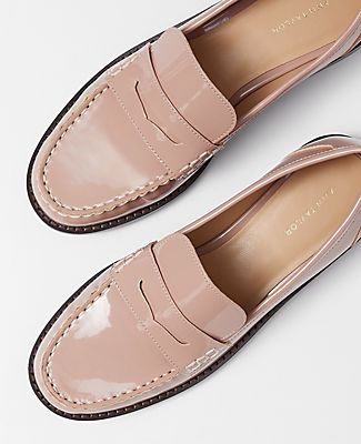 Our gathered seam leather penny loafers enrich your look from head to toe. Round toe. Padded footbed for complete comfort. 3/4" heel.,Imported:Imported,Fabrication:Faux Leather Gathered Seam Penny Loafers by Ann Taylor Size regular - 5 Deep Blush Rose Women's Low/Flats, Flats, Footwear, Faux, Leather Women’s Loafers, Work Shoes Women The Office, Business Shoes Women, Penny Loafers For Women Outfits, Comfortable Work Shoes Women, Business Shoes For Women, Business Casual Shoes Women, Loafers For Women Outfit, Business Casual Flats