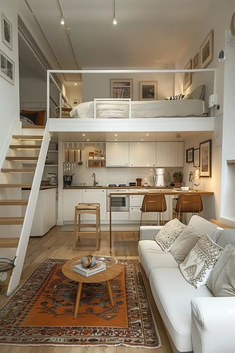 29 Scandinavian Interior Ideas to Embrace Simplicity and Comfort 24 Scandinavian Interior Townhouse, Small Minimal Apartment, Compact Living Inspiration, Scandinavian Interior Design Kitchen, Open Loft Apartment, Expandable Dining Tables, Scandi Rustic, Small Loft Apartments, Micro Living