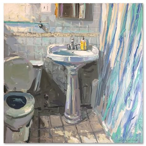 Will Harmuth, The Bathroom, 24x24, acrylic Bathroom Oil Painting, Painting Of A Bathroom, Bathroom Paintings Art, Bathroom Drawing Reference, Painting Of Bathroom, Painting Of Bedroom, Shower Drawing, Shower Painting, Mirror Painting Ideas