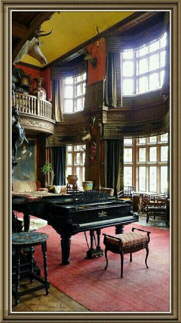 Great Piano room Castle Drawing Room, Vintage Films, Castle Drawing, Victorian Interiors, Castles Interior, Piano Room, Victorian Mansions, Chateau France, Grand Piano