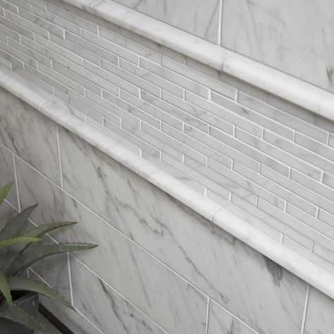 Dome & Pencil Natural Stone Liners | Arizona Tile Pencil Tile, White Subway Tile Shower, 12x24 Tile, Carrara Marble Tile, Subway Tile Showers, Arizona Tile, Marble Subway Tiles, White Marble Tiles, Tile Edge