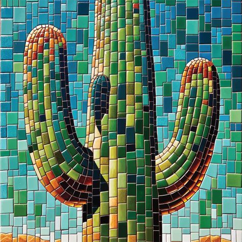 #cactus #mosaic #artprints Cactus Mosaic, Mosaic Cactus, Mosaic Art Diy, Paper Mosaic, Floral Mosaic, Etching Prints, Saguaro Cactus, Mosaic Garden, Desert Plants