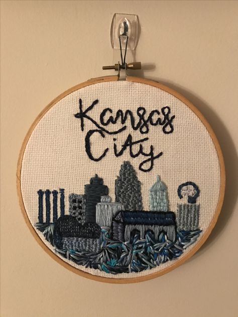 Kansas City embroidery/cross stitching Kansas Embroidery, City Embroidery, Eagles Jacket, Artsy Projects, City Pictures, Embroidery Cross, Stitch Art, Needle Work, Stitching Art