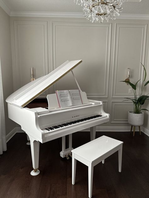 White Grand Piano, Music Desk, Baby Grand Piano, White Piano, Grand Pianos, Baby Grand Pianos, Music Stand, Grand Piano, Showroom