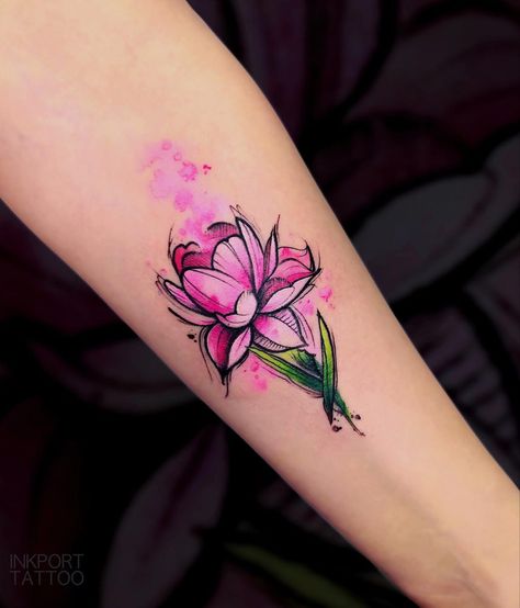 Watercolor Lotus Flower Tattoo, Korean Tattoo Ideas, Purple Lotus Tattoo, Blue Lotus Tattoo, Pink Lotus Tattoo, Watercolor Lotus Tattoo, White Lotus Tattoo, Black Lotus Tattoo, Lotus Flower Tattoos