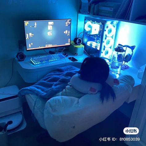 Comfy Gaming Chair, Cybercore Room, Bedroom Study Desk, Dream Setup, Couch Bedroom, Ocean Room, Otaku Room, Gamer Room Decor, Video Game Room Design