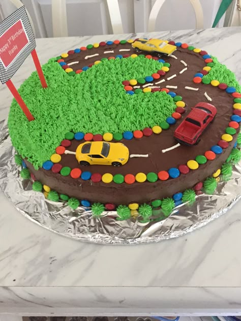 Road Cakes For Boys, Toddler Cake Ideas, 3rd Birthday Cakes For Boys, Three Birthday Cake, Race Track Cake, Sunflower Birthday Cakes, Hot Wheels Themed Birthday Party, Car Birthday Cake, Barbie Doll Birthday Cake