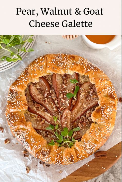 Pear, walnut and Goat cheese galette simple and delicious free-form tart. Goat Cheese Galette, Pear Goat Cheese, Cheese Galette, Goat Cheese Tart, Appetizer Dessert, Pastry Crust, Gruyere Cheese, Perfect Appetizers, Dessert Recipe