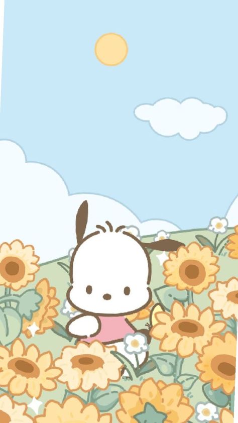 Pochacco Blue Widget, Sanrio Screensaver, Aesthetic Pochacco Wallpaper, Spring Sanrio Wallpaper, Pochacco Computer Wallpaper, Poccacho Icon, Poccacho Wallpaper, Hello Kitty Characters Wallpaper, Phone Wallpaper Sanrio