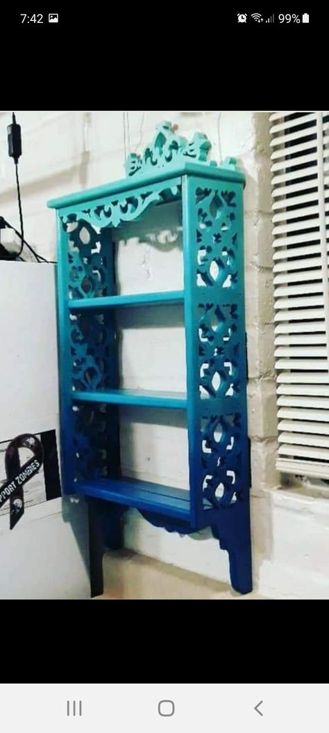 Funky Painted Shelves, Funky Shelves, Painted Shelf, Upcycling Furniture, Teal Walls, Wood Creations, Plant Shelves, Corner Shelves, Wall Storage