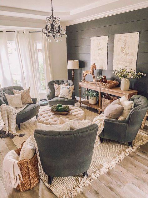 Farmhouse Sitting Room, Bohemian Farmhouse Living Room, Sitting Room Ideas Cozy, Wall Sitting, Small Sitting Rooms, Sitting Room Design, Bohemian Farmhouse, Room Refresh, Front Rooms