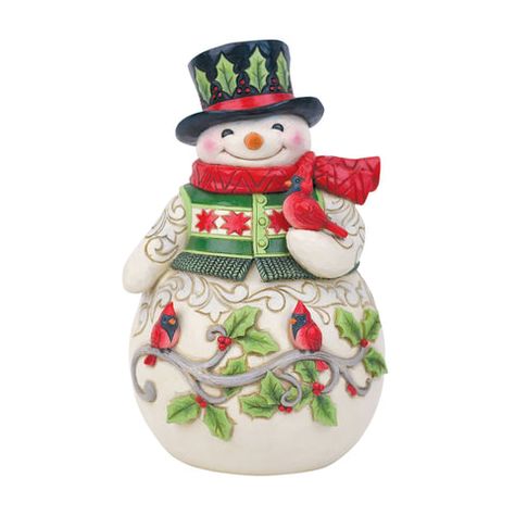 Snowman – Jim Shore Patterned Vest, Bird Branch, Snowman Figurine, Rosy Cheeks, Tis The Season To Be Jolly, Jim Shore, Bird On Branch, Holly Leaf, Classic Theme