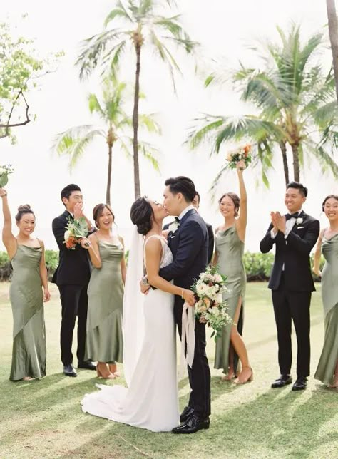 Sage Wedding Mens Attire, Sage Destination Wedding, Sage Green Wedding Party Bridesmaid Dress, Sage Green Wedding Photos, Groomsmen Attire Sage Green Wedding, Sage Green Elegant Wedding, Hawaii Wedding Bridal Party, Sage Green Coastal Wedding, Destination Wedding Party Attire