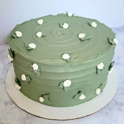 Simple Birthday Cake Green, Cakes With Green Decorations, Cake Designs Sage Green, Green Birthday Decorations Aesthetic, Pastel Green Cake Simple, Green Cake Design Simple, Simple Green Cake, Green Cake Aesthetic, Green Cake Ideas