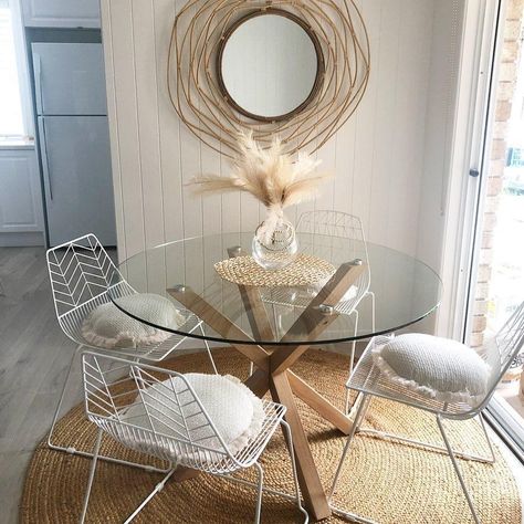 Glass Dining Table Decor, Glass Dinning Table, Boho Dining Table, Round Dining Table Decor, Circle Dining Table, Glass Kitchen Tables, Round Dinner Table, Glass Table Decor, 4 Seater Dining Table