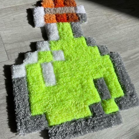 Pixel Potion, Minecraft Bedroom Decor, Tufting Ideas, Minecraft Bedroom, Punch Needle, Tufted Rug, Custom Rugs, Neon Green, Chevrolet Logo