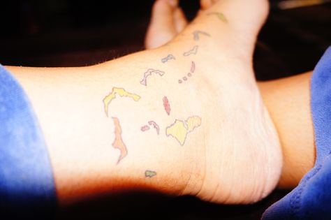 Islands of the Bahamas tattoo-Dream tattoo. I will get this. Bahamas Tattoo Ideas, Bahamas Tattoo, Hawaiian Island Tattoo, Tattoo Dream, Bahamas Flag, Island Tattoo, Tree Tattoos, Palm Tree Tattoo, Skeleton Hand Tattoo