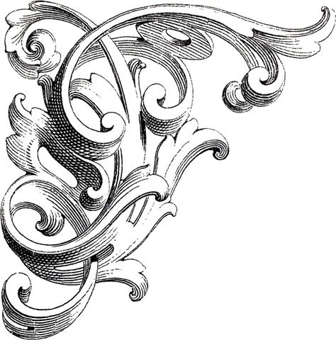 Vintage Corner Scrolls Design Scroll Tattoo, Scroll Tattoos, Filigree Tattoo, Baroque Frame, Muster Tattoos, Ornament Drawing, Baroque Frames, Baroque Ornament, Leaf Ornament