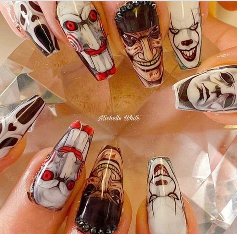 Exorcist Nails, Nail Halloween, Horror Nails, Halloween Acrylic, Halloween Acrylic Nails, Press Ons, Halloween Nail Designs, Halloween Nail, Art Nails