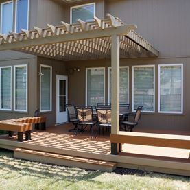 Deck Ideas & Designs | Pictures & PhotoGallery | Decks.com by Trex Ground Level Deck, Deck Pergola, Pergola Shade Cover, Concrete Patios, Patio Deck Designs, Pergola Ideas, Wooden Pergola, Backyard Pergola, Deck With Pergola