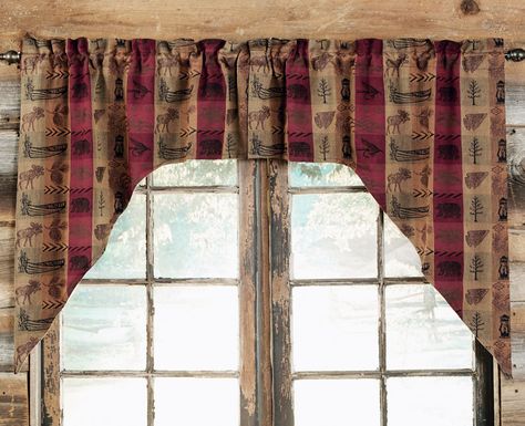 High Country Swag Pair Log Cabin Curtains, Rustic Log Cabin Kitchens, Cabin Window Treatments, Rustic Lodge Kitchen, Rustic Kitchen Curtains, Country Window Treatments, Log Cabin Kitchens, Rustic Country Homes, Cabin Curtains