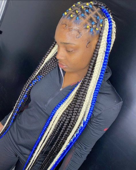 Feed In Braids Blue, Blue And Blonde Braids, Braided Hairstyles Color, Under Shaved Hair, Blue Braids, New Braided Hairstyles, Diy Hairstyle, Weave Hairstyles Braided, Barbie Hairstyle