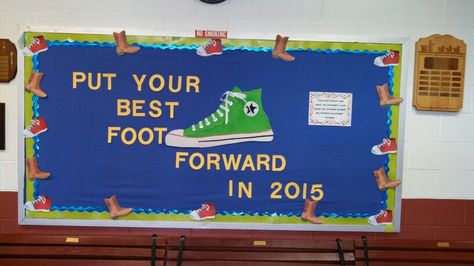 Sneaker/ welcome board Shoes Bulletin Board Ideas, Shoe Bulletin Board Ideas, Sneaker Classroom Theme, Sneaker Bulletin Board Ideas, Martin Luther King Jr Kindergarten, Classroom Ambiance, August Bulletin Boards, Pe Classroom, Physical Education Bulletin Boards