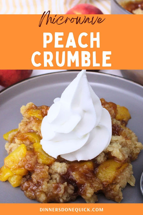 Enjoy the comforting flavors of Microwave Peach Crumble, a quick and easy homemade dessert perfect for any occasion. Made with fresh peaches and a buttery crumble topping, this delightful treat is ready in minutes and will satisfy your sweet tooth. Top it with a dollop of whipped cream or a scoop of vanilla ice cream! Pin to try it today and enjoy a warm, delicious peach crumble straight from your microwave! #PeachCrumble #MicrowaveDessert #QuickRecipes #EasyDesserts Best Peach Cobbler Recipe Easy, Microwave Cobbler, Microwave Peach Crisp, Good Peach Cobbler Recipe, Peach Desserts Easy, Peach Dish, Peach Cobbler With Bisquick, Cobbler Recipes Easy, Fresh Peach Cobbler