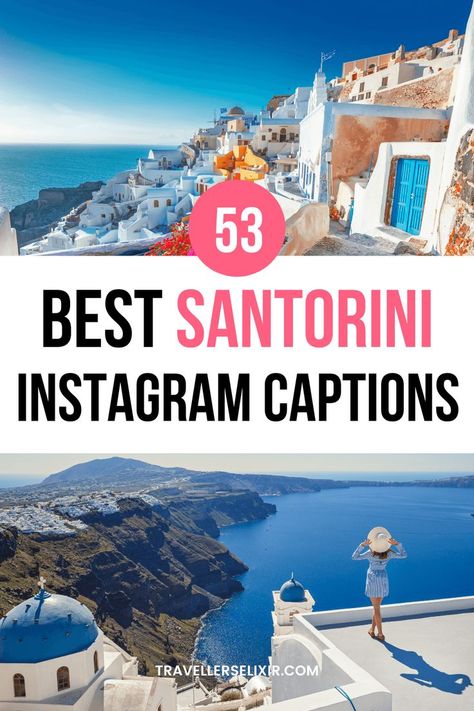 Best Santorini Instagram captions & quotes Caption For Sunset, Greece Quotes, Santorini Itinerary, Santorini Vacation, Puns Quotes, Grecia Santorini, Instagram Post Captions, Short Captions, Sunset Captions