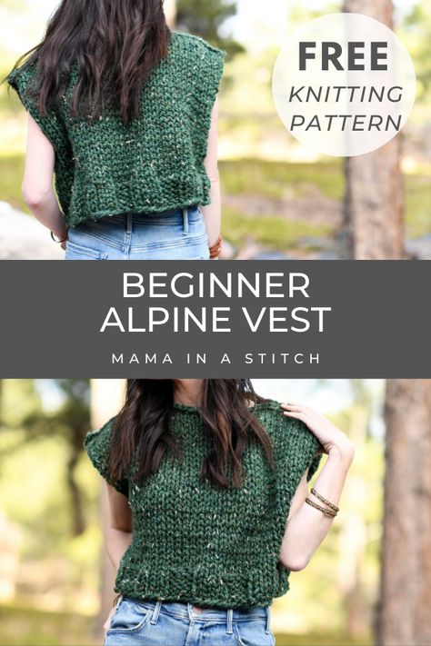 Easy Alpine Vest Knitting Pattern – Mama In A Stitch Free Knitting For Beginners, Beginner Knit Vest Pattern Free, Knitting A Vest For Beginners, Knit Sweater Vest Tutorial, Womens Vest Knitting Patterns, Knitted Sweater Vest Patterns Free For Women, How To Knit A Vest, Free Knitting Patterns For Women Vest, How To Knit A Sweater Vest