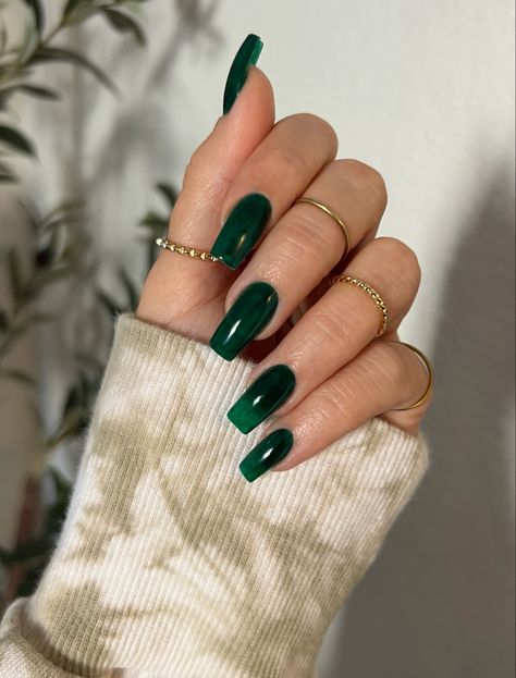 Dark Jade Nails, Green Nails Jelly, Dark Green Jelly Nails, Jelly Green Nails, Dark Jelly Nails, Green Jade Nails, Forest Green Acrylic Nails, Jade Nails Acrylic, Jade Green Nails Acrylic