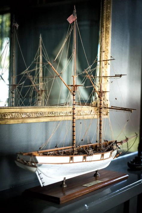 Inside a Georgia River House – Garden & Gun Dark Nautical Aesthetic, Freetime Activities, Model Sailing Ships, Nautical Aesthetic, Model Ship Building, Ship Decor, Ivy House, Wooden Ship, River House