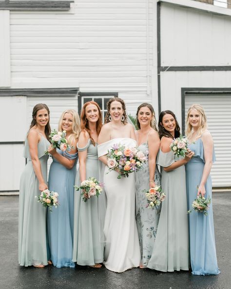 Sage Green Wedding Dress, Mismatched Green Bridesmaid Dresses, Light Green Bridesmaid Dresses, Baby Blue Bridesmaid Dresses, Sage Green Bridesmaid Dresses, Sage Green Bridesmaid, Blue Green Wedding, Dusty Blue Bridesmaid, Light Blue Bridesmaid