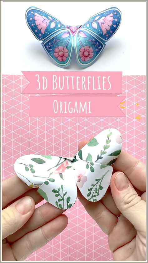 Add a touch of elegance to your paper craft with this butterfly origami tutorial. 3d Paper Butterfly Template, Paper Spring Crafts, Butterflies Origami, Diy Crafts Butterfly, Paper Creativity, Cardstock Crafts, Fleurs Diy, Folding Origami, Origami Butterfly