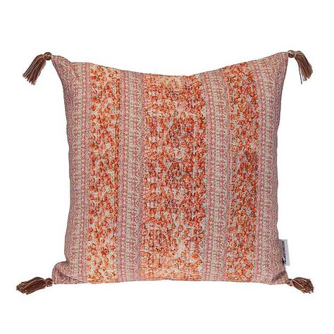 Orange and Pink Floral Stripe Pillow from Kirkland's Tapestry Pillows, Pillow With Tassels, Bright Boho, Orange Square, Tapestry Pillow, Pink Square, Cotton Throw, Cotton Throw Pillow, Cotton Throws