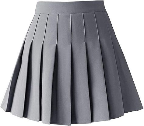 TONCHENGSD Women's High Waist Pleated Mini Skirt Skater Tennis Skirt at Amazon Women’s Clothing store Grey Tennis Skirt, Light Grey Skirt, Skater Skirt Outfit, Cheerleader Skirt, Pleaded Skirt, Grey Pleated Skirt, Blue Pleated Skirt, Grey Sweater Dress, Golf Skirts