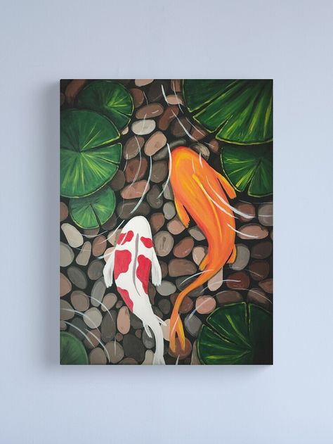 Acrilic Drawings Ideas, Koi Pond Art, Art Mini Toile, Pond Painting, Art Hacks, Koi Art, Canvas Drawing, Hippie Painting, Cute Canvas Paintings