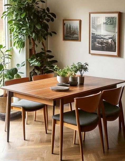 8 Stunning Mid-Century Modern Dining Table Ideas - The Newlywed Modern Dining Table Ideas, Expandable Dining Tables, Midcentury Dining Room, Mid Century Modern Dining Table, Dining Table Ideas, Modern Table Design, Mcm Table, Eclectic Chairs, Mid Century Modern Dining Room