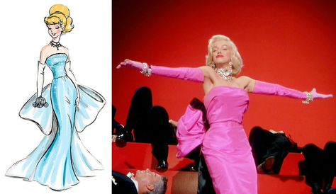 Found on the Disney Princess Collectables Tumblr  Posted to Disney Princess Designer Collection: Dress Inspirations, Graphics, & Fan Art Marilyn Monroe Pink Dress, William Travilla, Marilyn Monroe Diamonds, Movie Dresses, Marilyn Monroe Dress, Character Movie, Monroe Dress, Film Costumes, Hollywood Costume