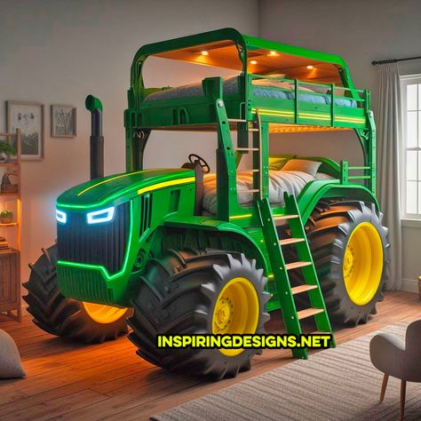 Tractor Beds For Boys, Tractor Bedroom Ideas Little Boys, Farm Bedroom Ideas For Boys, John Deere Bed, Tractor Bedroom, Construction Bed, Boys Beds, Tractor Bed, Toy Makeover