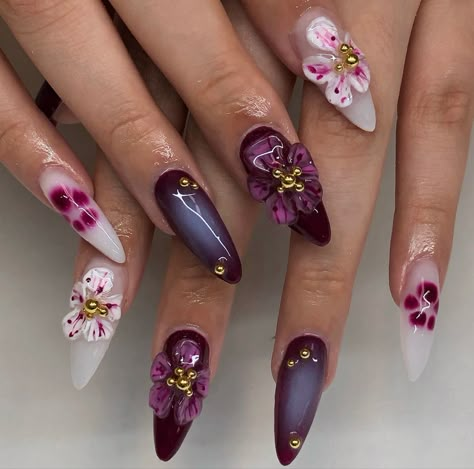 Gel Flower Nail Designs, Crazy Nails Designs, Mauve Nails Design, Purple Nails Designs, Purple Nail Design, Nail Art Purple, Crazy Nail Designs, Mauve Nails, Makeup Nails Designs