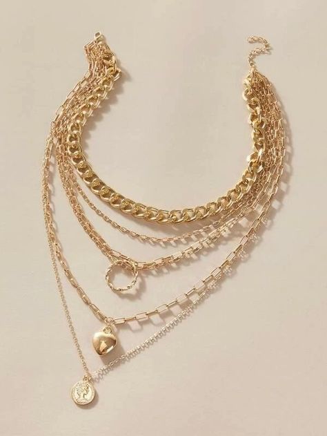 Collares Aesthetic, Nontraditional Engagement Rings, Heart Coin, Necklace Combo, Vintage Choker Necklace, Fancy Jewelry Necklace, Indie Jewelry, Gold Chain Design, Jewelry Accessories Ideas